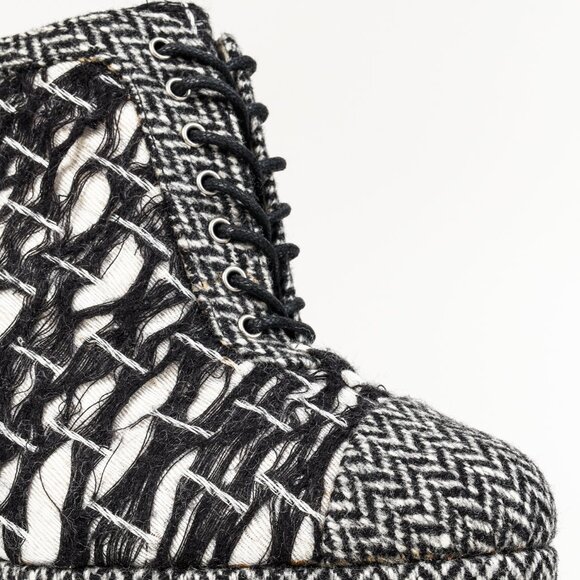 Chanel G27462 Wool Tweed Lace Up Silver Heel Booties - Picture 7 of 13